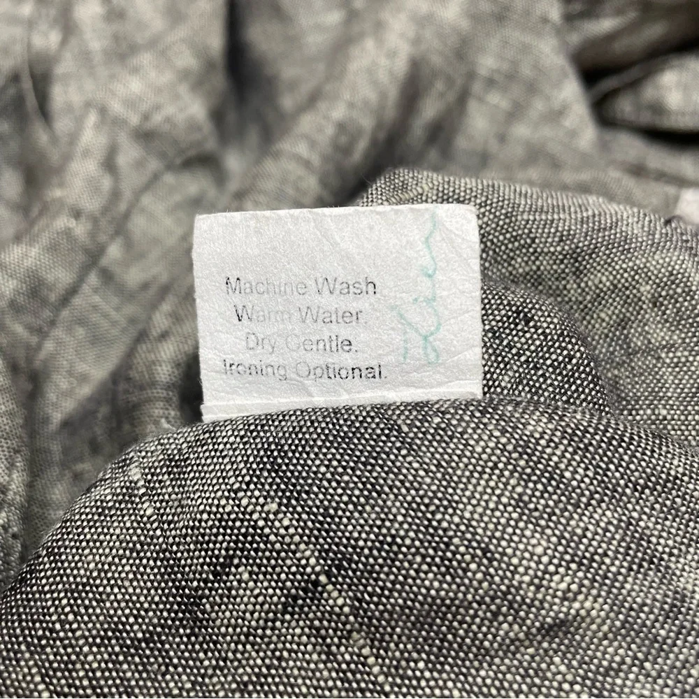 Flax Grey 100% Linen Collared Button Up Shirt Top Blouse Small